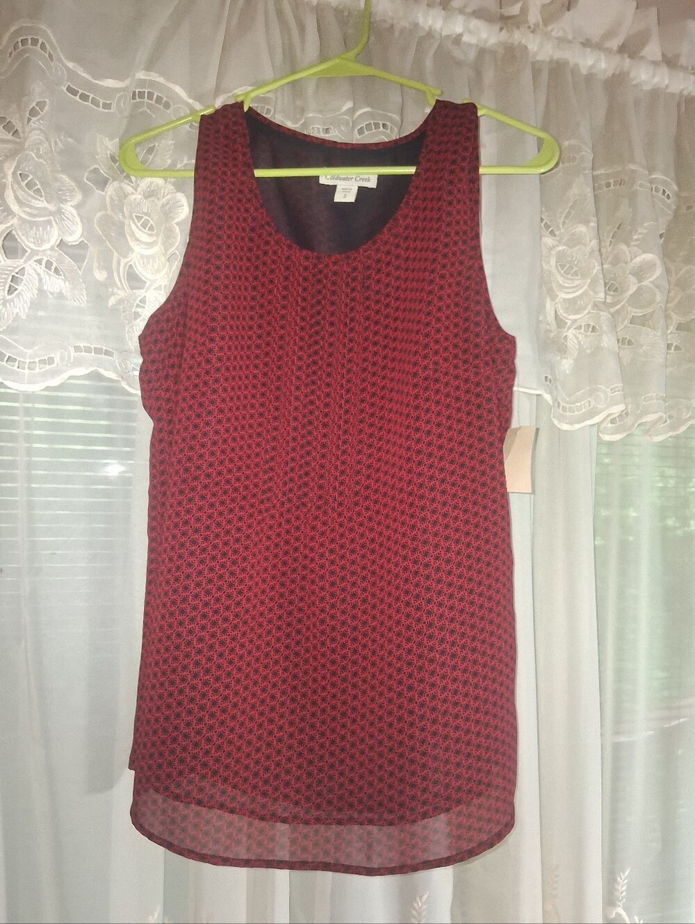 Coldwater Creek Red & Black Geometric Shell Top